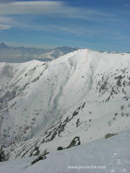 itinirario di salita e la discesa più diretta visti dal Cugno