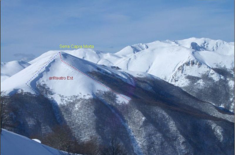 A) in rosso la cresta Nord-Est   B) in azzurro la cresta Sud-Est