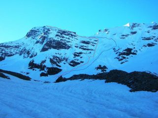 In rosso la via di salita e in blu quella di discesa
