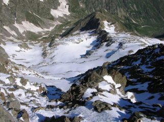 da dove si scorge il vallone di salita e il Rif Soria-Ellena