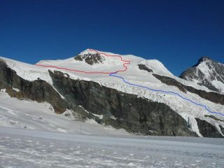 Alphubel la parte terminale della salita e la parte iniziale della discesa