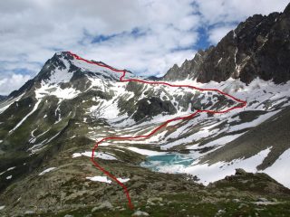 Percorso di salita al Mont Gelè, dal bivacco Regondi