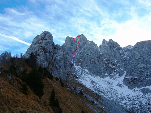 il canale e la cresta di salita