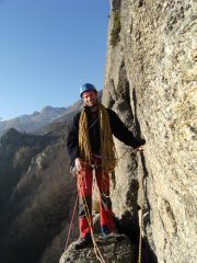 Enrico soddisfatto in cima alla fessura Motti