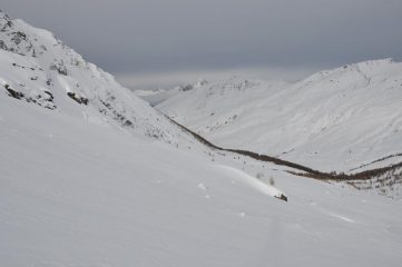 il vallone di salita. il pont de l'ariane e' dietro i larici un basso a destra