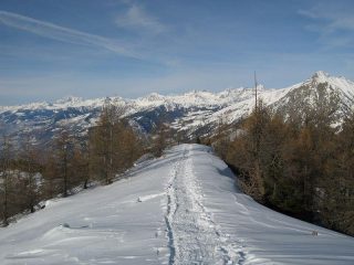 Traccia verso il col di Joux, a sx in fondo il Bianco, a dx il monte Zerbion 