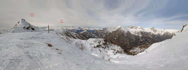 Il vallone di discesa, con la Punta cressa ed il Bec di Nona, a sinistra