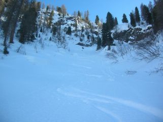 Nel canalone che scende dal Lago Giorso, tratto più ripido della discesa.