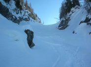 Nel canalone che scende dal Lago Giorso, tratto più ripido della discesa.