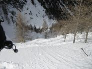La variante di discesa lungo il ripido canalone.