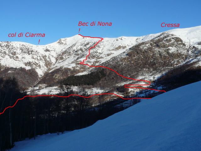 percoso per la Bec di Nona visto da sopra Trovinasse