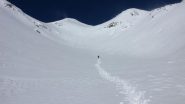 salendo verso il pendio ripido che porta al Col du Crachet