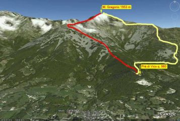 Itinerario ad anello, rossa la traccia di salita gialla il rientro