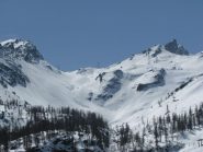 Zoom panoramico verso il colle, dai piani di Laris di sotto