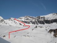 Il percorso di salita visto dal traverso