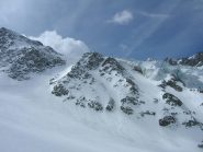Il canale di discesa a fianco della seraccata del Glacier de Valsorey