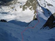 il percorso dalla forcella verso il canale terminale della cresta