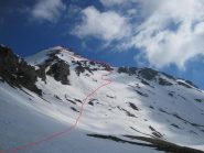Il versante sud con itinerario di salita