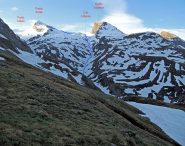 L'itinerario della Punta d'Arnas, visto dal percorso per i Denti del Collerin il 10 giugno 2009