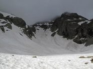 Il ripido canale da salire dal lago di mezzo