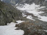 Il canale di discesa a fianco del refuge de glacier blanc