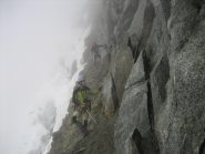 Momento di sconforto all'attacco della via.