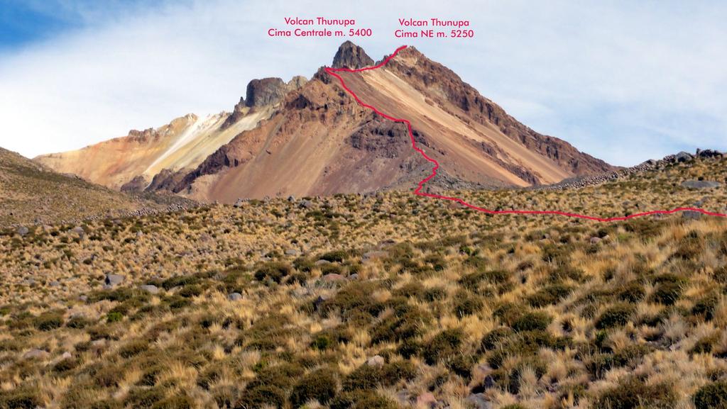 il Thunupa con la via di salita seguita dal nostro gruppo (12-8-2010)