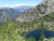 il lago Leser dall'alto,sullo sfondo panorama sul gruppo del Rosa e del Breithorn
