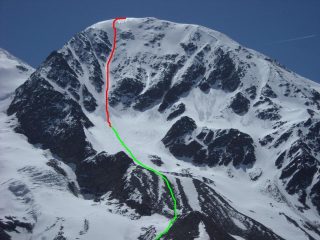 sviluppo itinerario di avvicinamento (verde) e di salita (rosso)