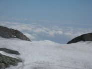 Il ghiacciaio del Rocciamelone si butta tra le nubi
