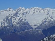 Guardando il gruppo del Masino: da sx Badile, Cengalo, Gruppo del Ferro