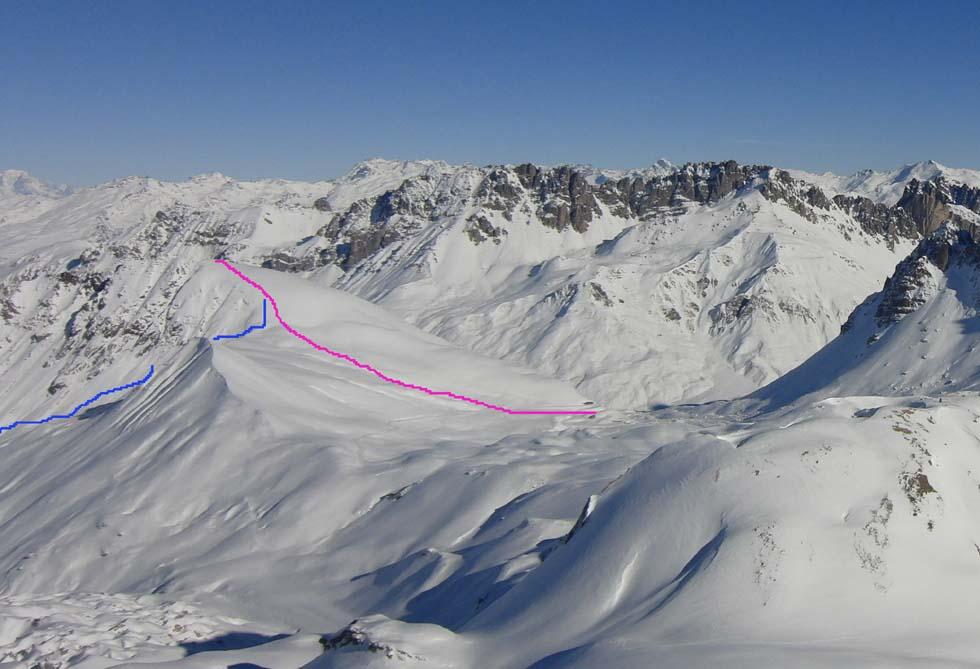 Itinerario parte alta - salita rosso, discesa blu