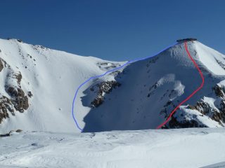 Pendio finale,rosso salita,blu discesa