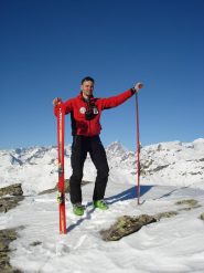 Finalmente in vetta con gli sci. Sempre spettacolare la vista del Cervino