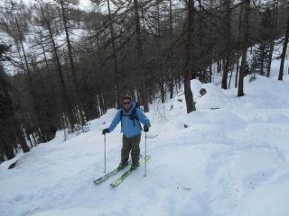 in salita nel bosco sotto la Testa Entrelor