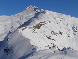 Percorso dalla cresta alla cima visto dalla vetta della Palasina