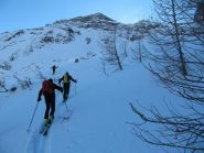 Finalmente fuori dal bosco, anche se dai 1800 ai 2000 m ca la neve era sciabilssima 