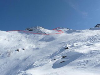 l'aggiramento del salto di roccia visto durante la discesa dalla chiarlea