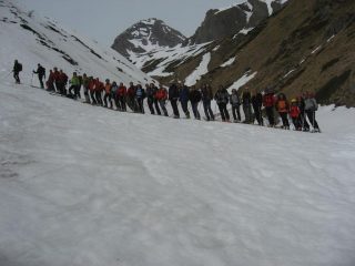 il plotone in prossimita' dell'arrivo.