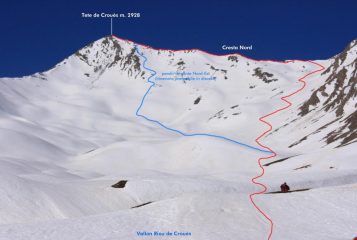 la parte alta del Vallon Rioù de Crouès e le due vie da noi seguite (9-4-2011) 