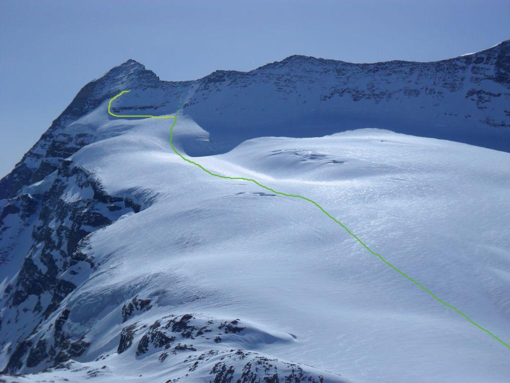 in giallo il punto raggiungibile con gli sci