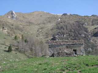 Arrivo all'Alpe Boses, in alto il Bec di Nona