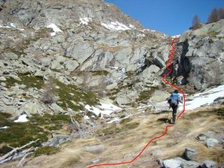  il canalino per superare il balzo roccioso