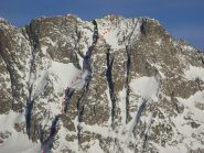 roccioso in attesa della neve, foto febbraio 2010 - in giallo percorso salita, in rosso discesa