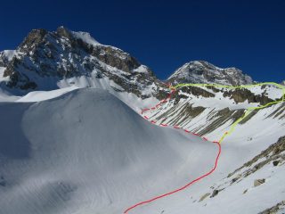 il valloncello a S che porta al pendio