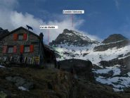 dalla Cabane: in rosso la prima parte del percorso verso la parete sud e in verde la discesa finale dal Col du Meitin