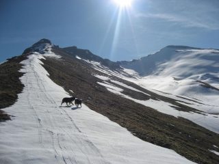al colletto sulla cresta del Pic Lombard,davanti il vallone di salita con la cima