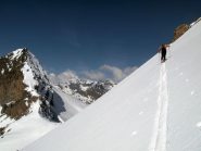 Il ripido traverso ascendente sopra il Colle