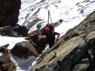 Beppe nel tratto attrezzato, dietro il canale ripido