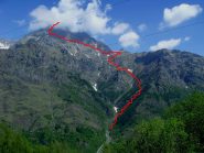 Torre d'Ovarda con la traccia di salita